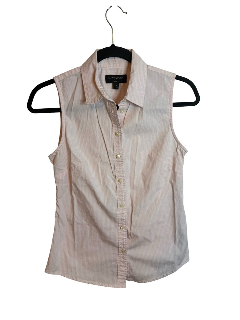 Banana Republic Baby Pink Striped Tailored Fit Sleeveless Blouse